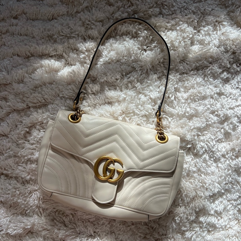Gucci Cream Gold Chevron Shoulder Bag